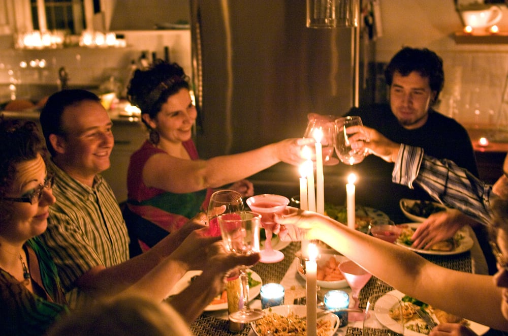 Earth Hour 2009. People celebrating the Earth Hour at a candlelight dinner in Vancouver, British Columbia, Canada.