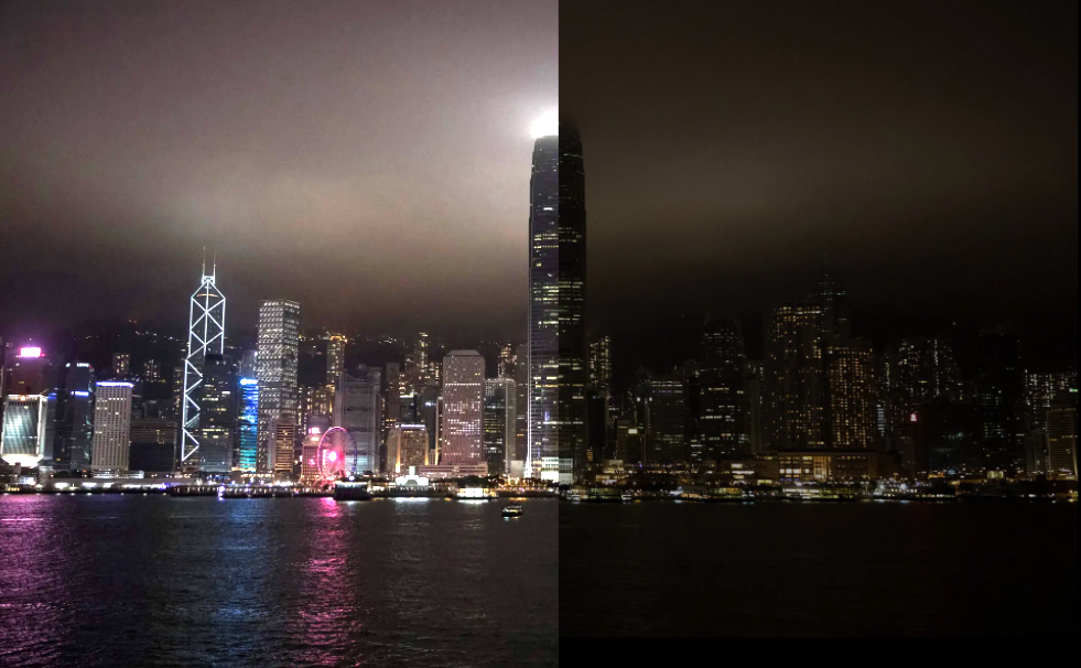 The Hong Kong skyline before and after Earth Hour 